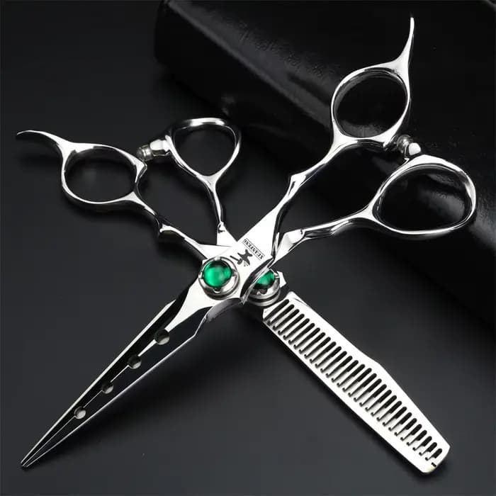 XUANFENG VG10 acier émeraude vis argent ciseaux à cheveux ciseaux de coupe de barbier et ciseaux ami