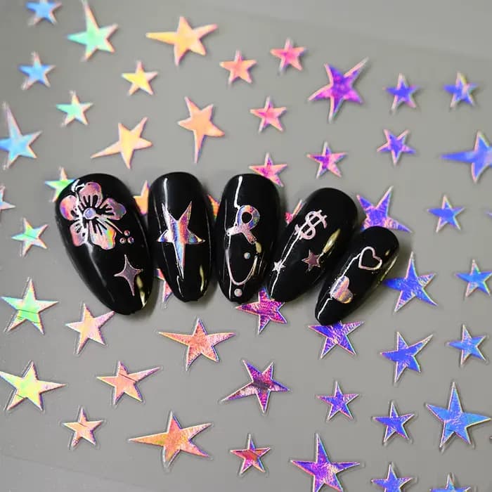 Autocollants pour ongles étoiles 3D or argent, 12 pièces, décalcomanies bronzantes Starlight pour Na