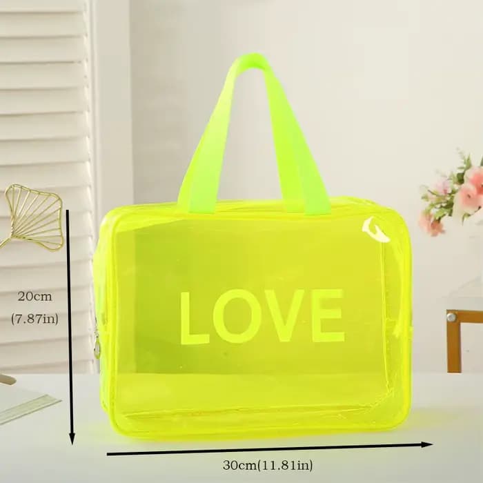 Trousse de maquillage imprimée - Motif LOVE - Organisateur de rangement transparent pour articles de