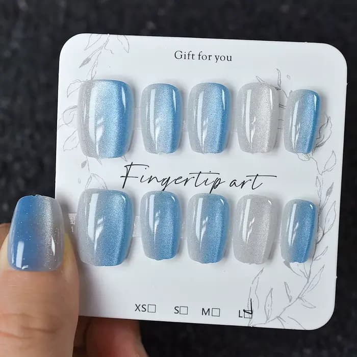 Jolis yeux de chat carrés pour femmes et filles, presse sur les ongles, style charmant, 3 tailles au