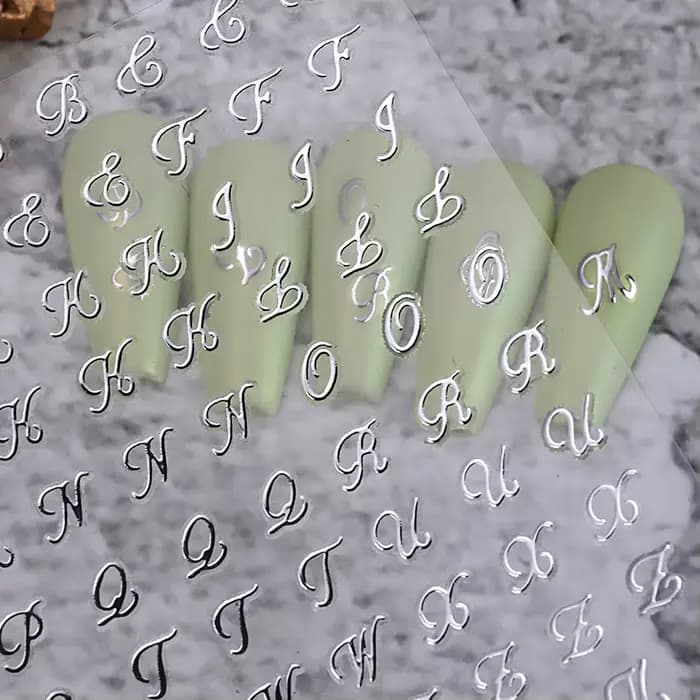 Autocollants pour ongles avec lettres romaines, 4 pièces, doré, argent, noir, blanc, Design Alphabet
