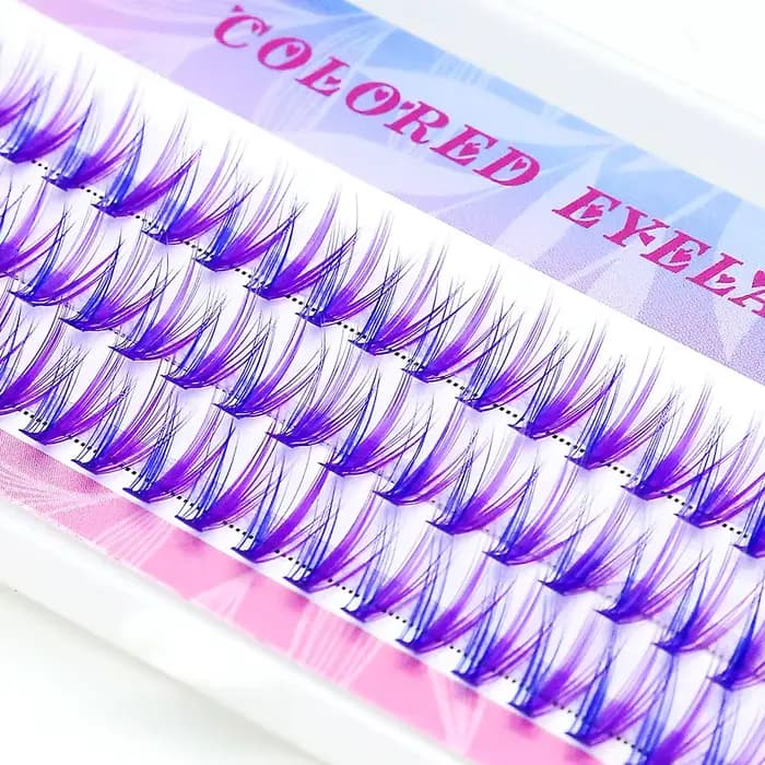 Extensions de cils en grappe colorées bleu-violet, effet volume 20D, longues et naturelles, faux-cil