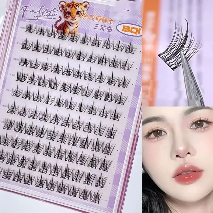 10 rangées de faux cils de grande capacité sans colle, grappe unique, 10-12MM, boucles en C, naturel