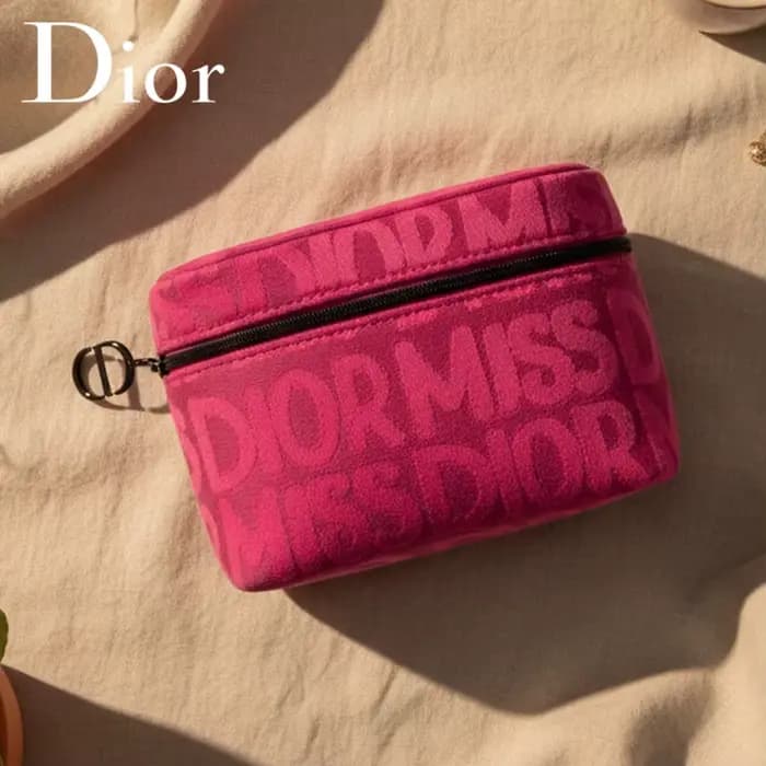 Sac cosmétique rose de Dior pour femmes, pochette de rangement pour maquillage avec fermeture éclair