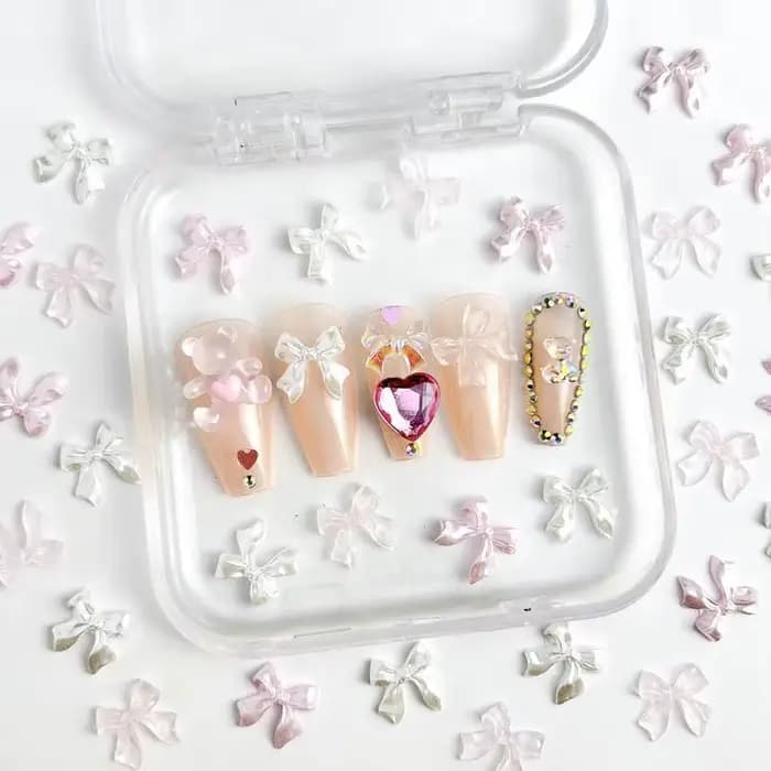 50pcs 3D doux nacré brillant ruban arc résine ongles breloques ballerine nœud papillon Nail Art déco