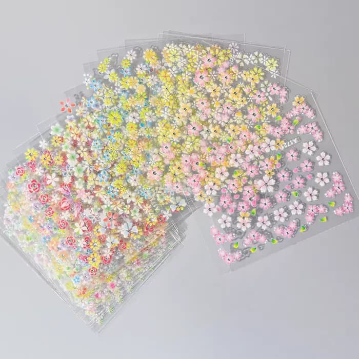Ensemble d'autocollants pour ongles fleur avec diamant, 24 pièces, autocollants 3D pour Nail Art, mo