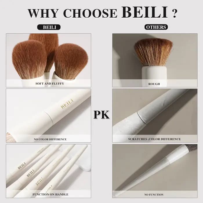 BEILI 15 pièces ensembles de pinceaux de maquillage Beige brosse à cheveux synthétiques fond de tein