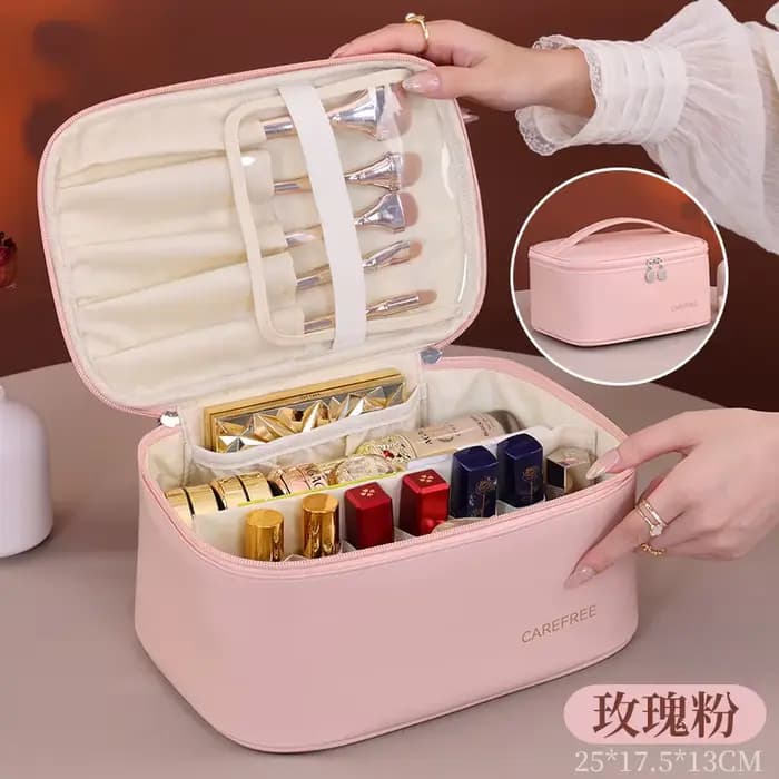 Trousse de maquillage de luxe en PU pour femme – Organisateur de cosmétiques de voyage avec fermetur