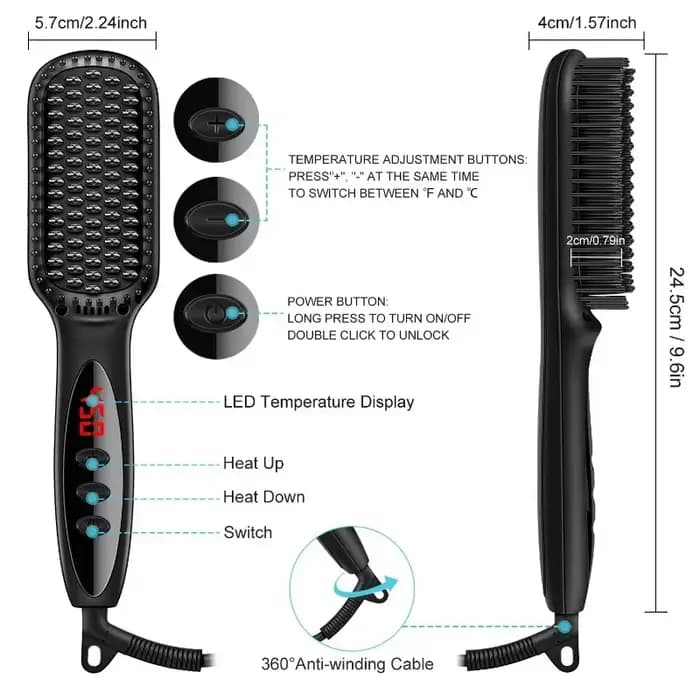 Peigne à barbe électrique, brosse à lisser, brosses à cheveux chaudes, anti-brûlure, brosse à lisser