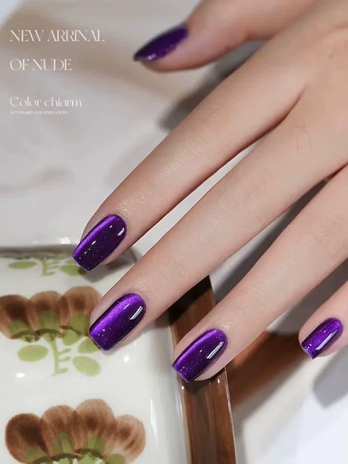 MIANEL 12ML Vernis à ongles gel effet œil de chat Hibiscus Violet, super blanchissant, perles de ver