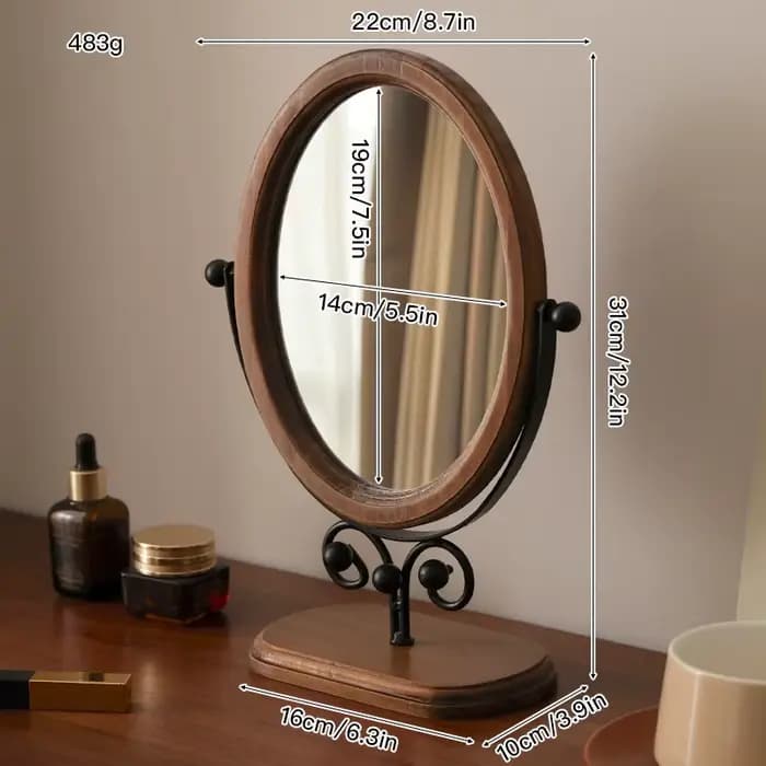 Miroir de maquillage rétro de luxe léger, miroir ovale, miroir de dressing de dortoir haute définiti