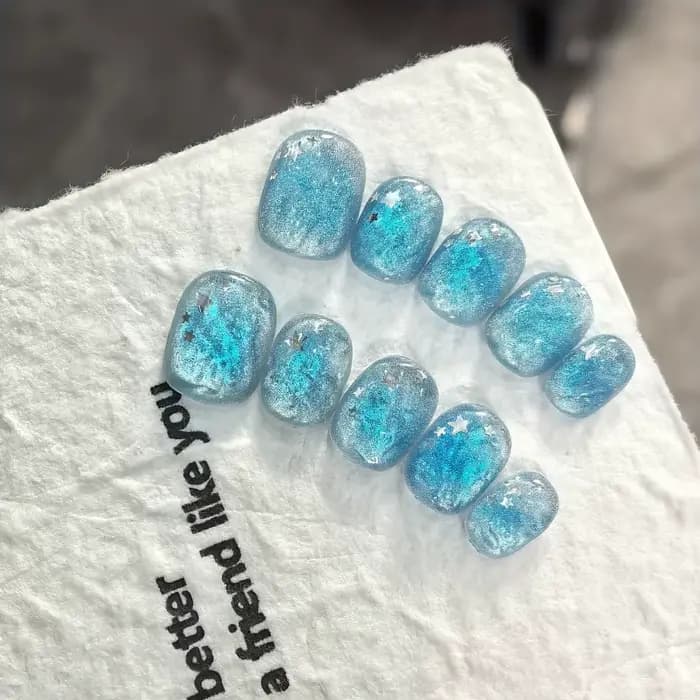 Faux ongles à pression faits à la main, bleu glace, étoile d'océan, Texture transparente, pour femme