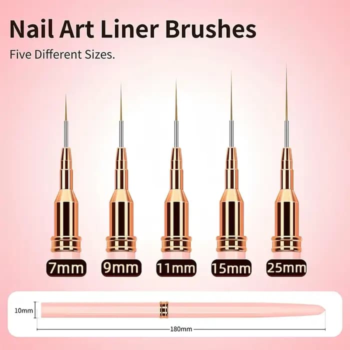 Ensemble de pinceaux pour vernis à ongles gel UV, 5 pièces, 7/9/11/15/25mm, rayures françaises, pein
