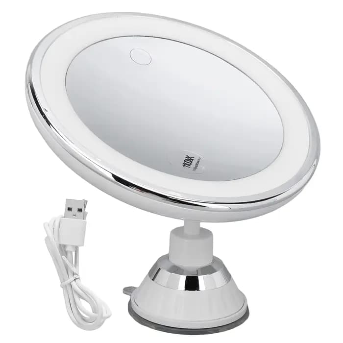 Miroir grossissant de maquillage LED 3 couleurs de lumière éclairé avec grossissement 10x et ventous