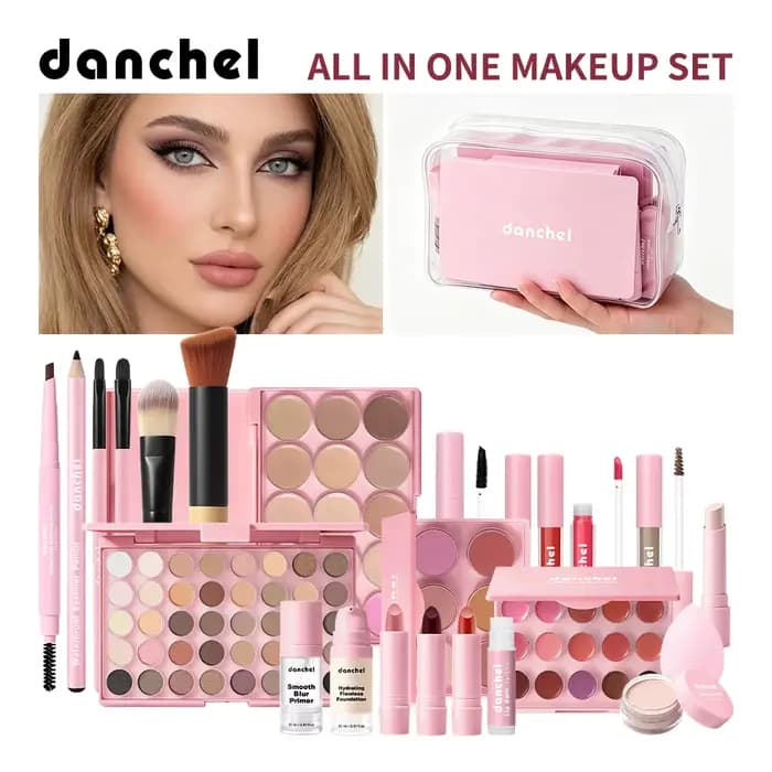 Kit de maquillage tout-en-un, rouge à lèvres, blush, palette de contour, base, pinceau pour fond de