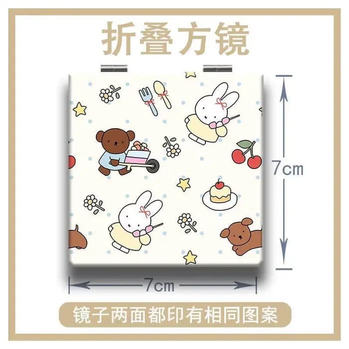 Miroir pliant Miffy, impression animée haute fidélité, miroir de maquillage carré portable pour étud