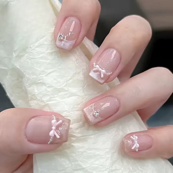 24 pièces paillettes diamant presse sur ongles Blush rose oeil de chat faux ongles doux mignon cercu