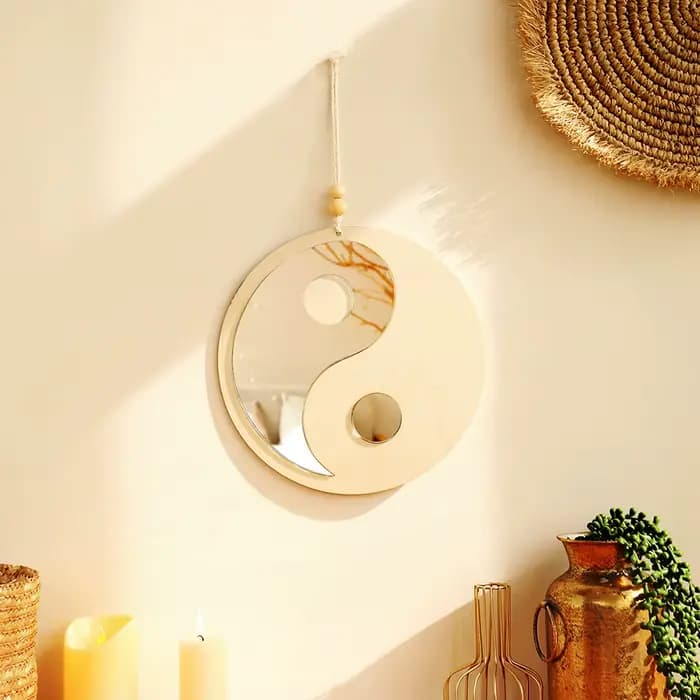 Miroir en bois décor à la maison Boho miroirs muraux pour salon chambre Tai Chi Yin Yang miroirs en