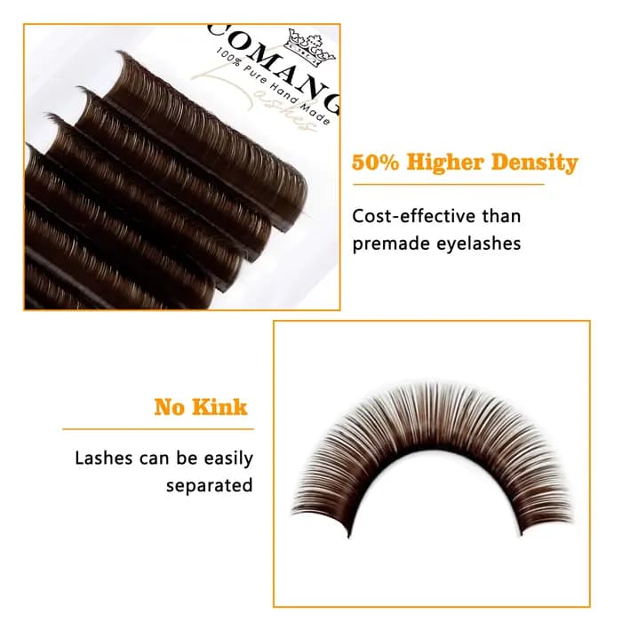 CoMango brun foncé facile ventilateur Extension de cils C/D Curl mélange 8-14mm individuel Ombre cil