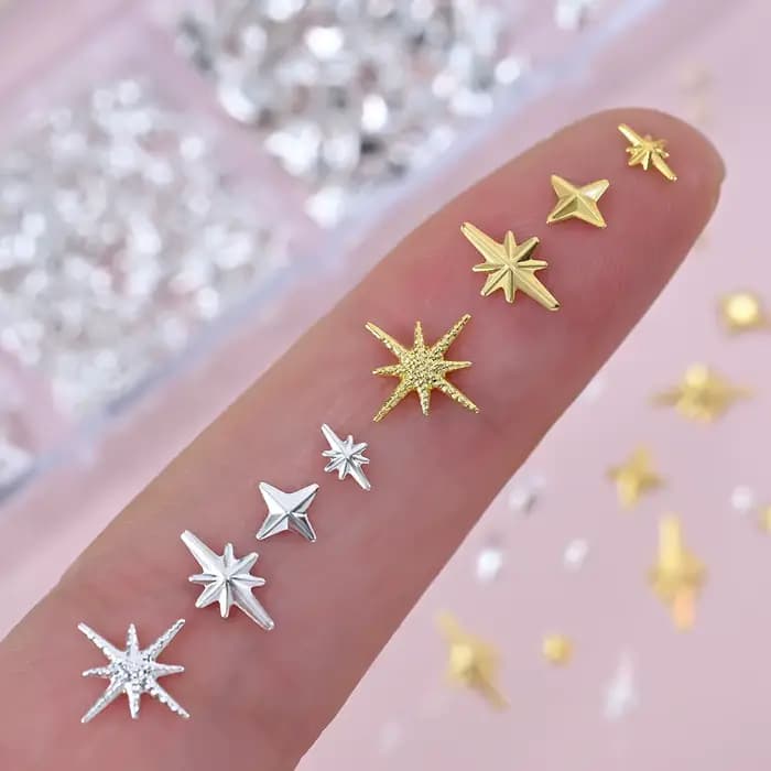 1000 pièces-12 grilles 3D or argent étoile/croix ongles Rivet goujons alliage métallique Starlight o