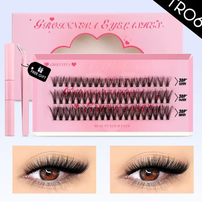 LASVIREY Kit de faux cils naturels avec cils inférieurs, ensemble de cils en grappes style manga 3 e