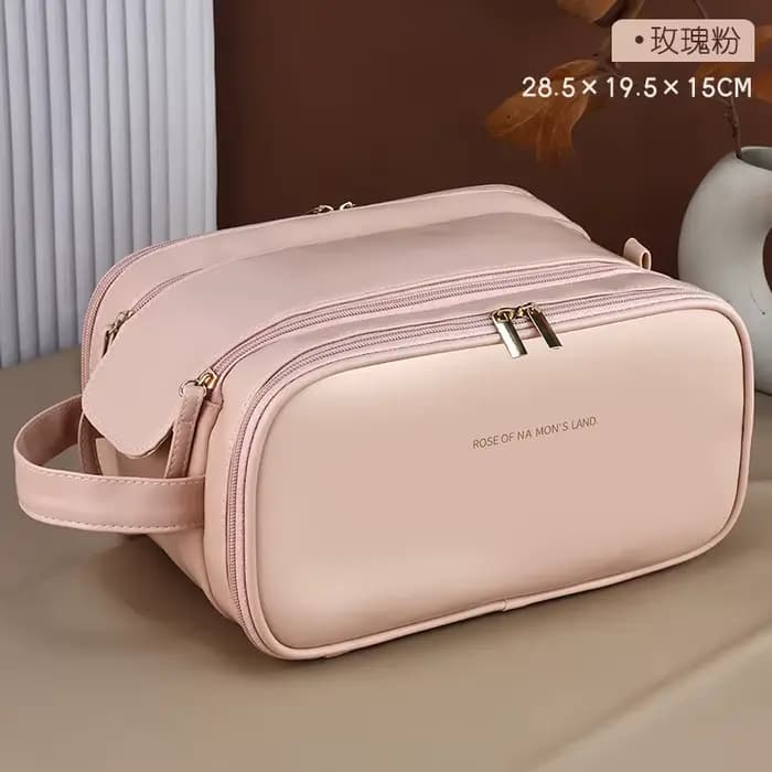Sac de maquillage multifonctionnel en cuir PU pour femmes, grande capacité, Portable, Double fermetu