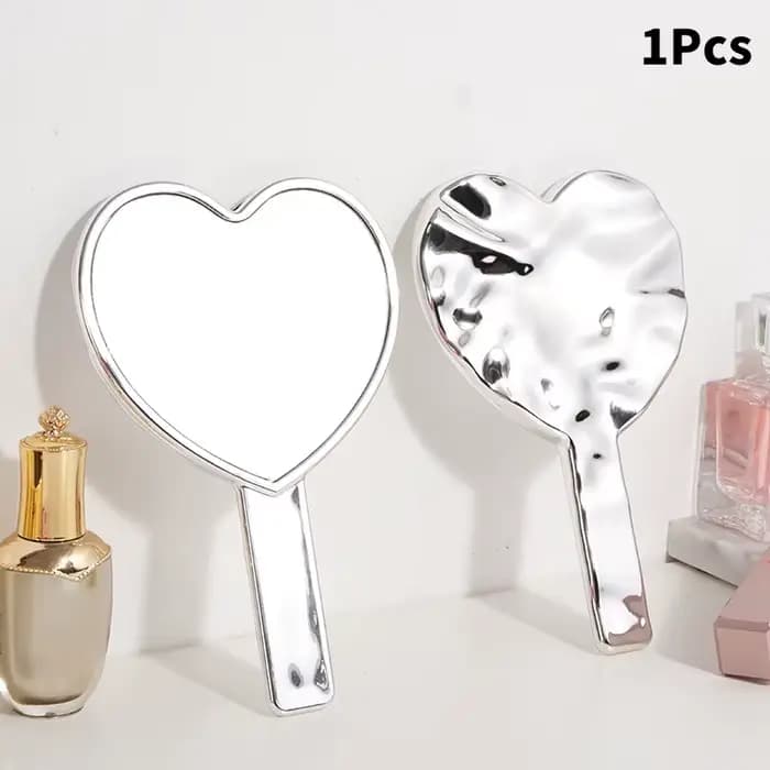 Offre Spéciale : Miroir de Maquillage Portable 1 Pièce, Miroir Cœur avec Poignée pour Femme, Outil C