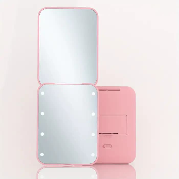 Miroir de poche 1X/2X grossissant avec lumière, miroir de voyage avec lumière, portable, pliable, à