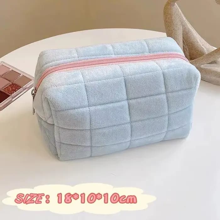 Sac de rangement de cosmétiques en fourrure solide, grand sac de rangement de maquillage à fermeture