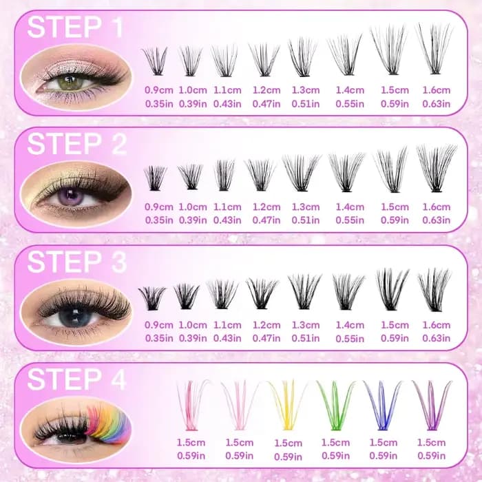 Extensions de grappes de cils colorées, 600 pièces, mélange de cils individuels de 9 à 16mm, outil d