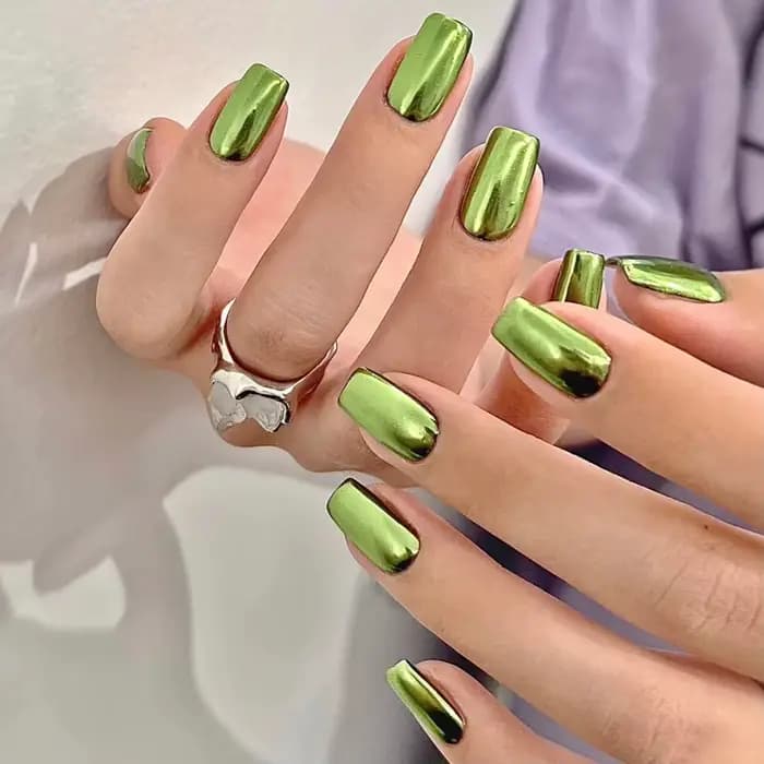 Faux ongles courts métalliques à embouts carrés, 24 pièces/ensemble, rouge, noir, rose, vert, bleu,
