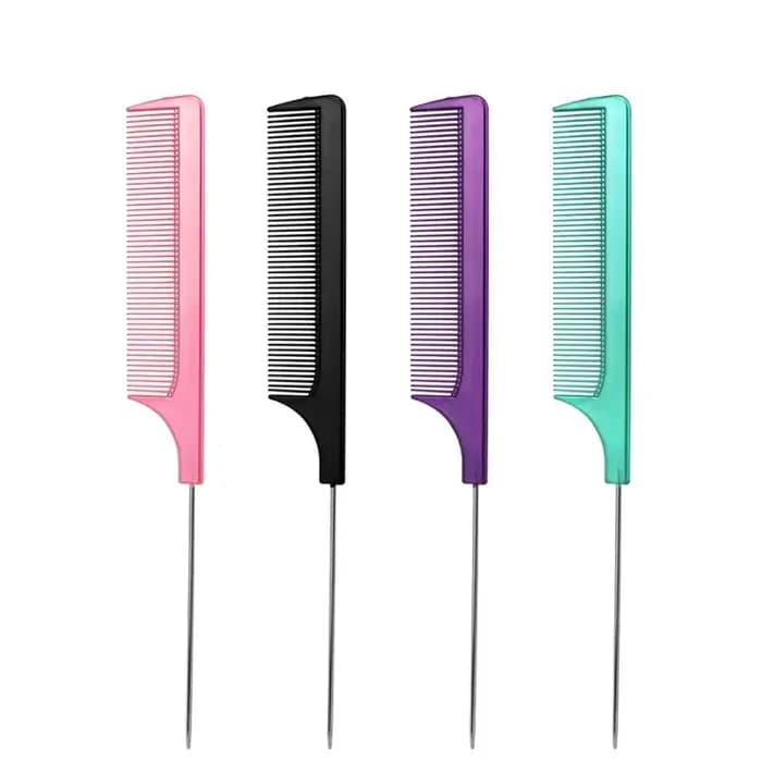 Peigne à queue pointue en acier de couleur unie, peigne de style résistant à la chaleur, antistatiqu