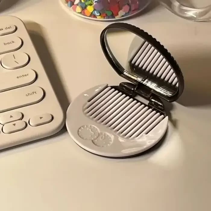Miroir de maquillage rond pliant Biscuit au chocolat Ins Kawai miroirs de poche extérieurs femmes pe