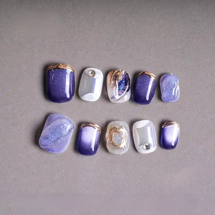 10 pièces/ensemble ongles à pression bleu rêveur faits à la main forme de Ballet courte dégradé et c