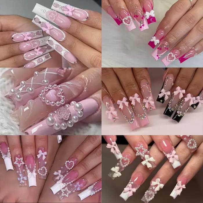 Boîte de 12/15 compartiments de décorations pour ongles en résine, nœuds papillon mixtes, breloques