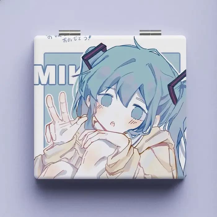 Hatsune-Miroir de Maquillage Pliable à Deux Faces pour Femme, Mini, Portable, Carré, Anti-Chute, Jou