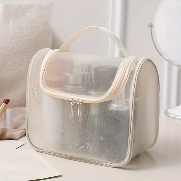 Sac cosmétique en maille de nylon transparente, sac de voyage pour articles de toilette – Organisate