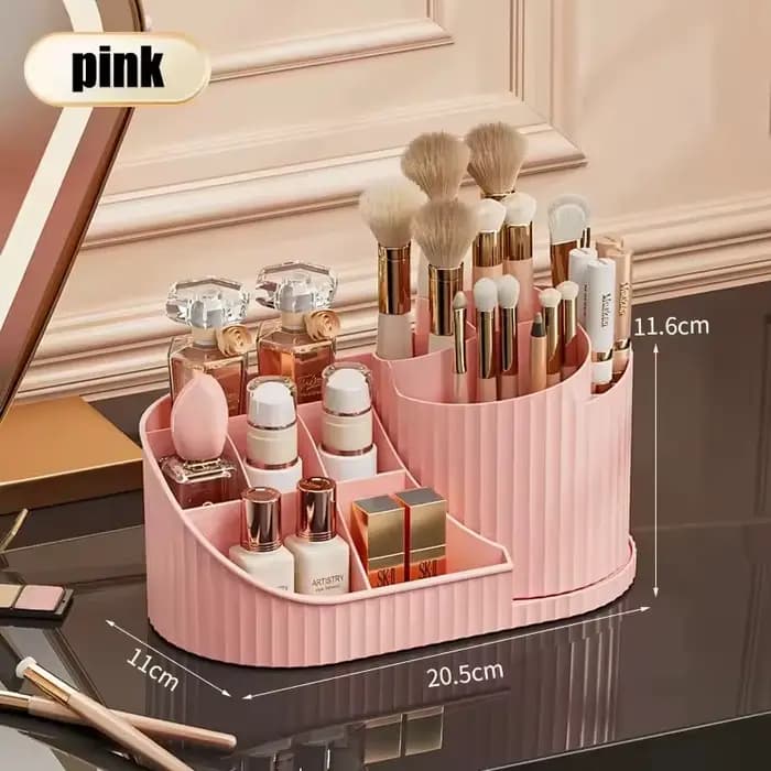 360 ° Organisateur de maquillage rotatif avec porte-brosse, grand rangement de cosmétiques rotatif