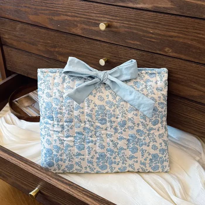 Trousse de maquillage matelassée florale avec nœud, grande capacité, multifonctionnelle, pratique, l