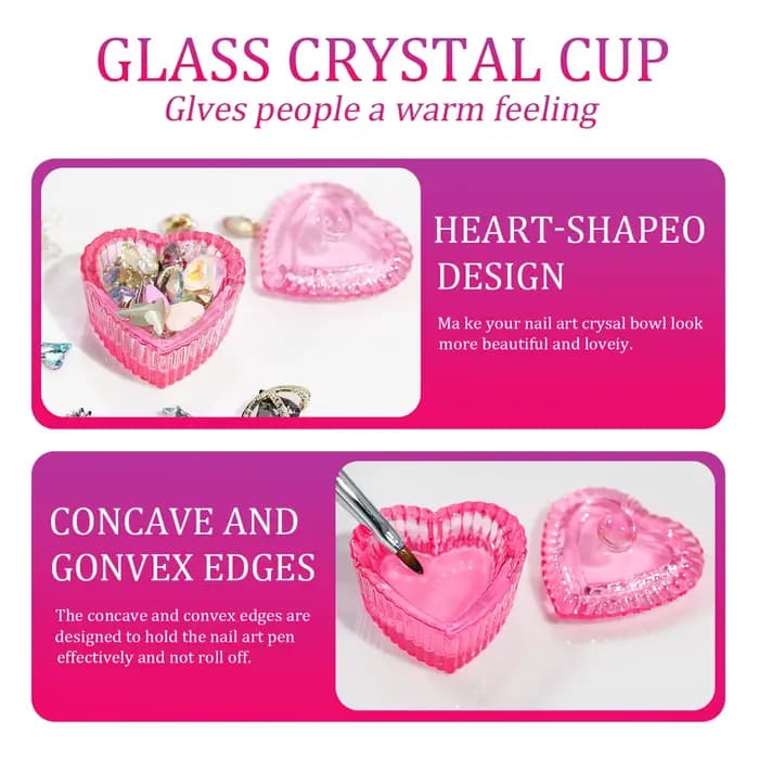 Plat Dappen en verre cristal rose, 1 pièce, poudre acrylique, support de liquide, conteneur en forme