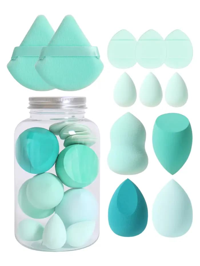 Ensemble d'éponges de maquillage 12 pièces avec pot de rangement sans Latex, bouffantes de doigts d'