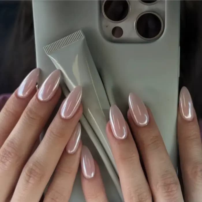 24 pièces Aurora Nude Rose presse sur ongles amande acrylique Simple faux ongles avec dégradé concep