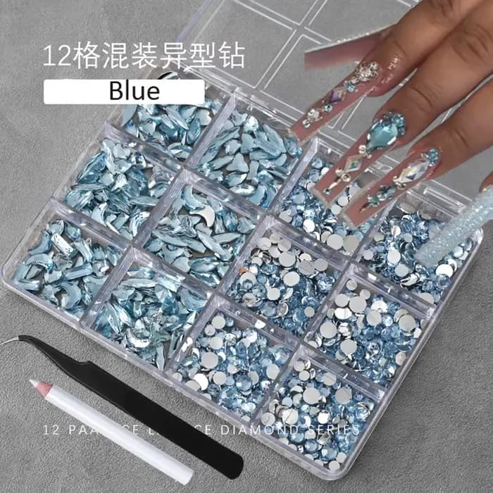 12 grilles 3D Champagne or Nail Art strass multi-formes Flatback cristal diamant breloques pour ongl