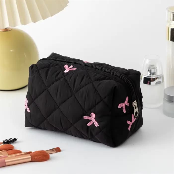 Trousse de maquillage avec nœud pour femme, sacs à cosmétiques de voyage brodés avec nœud papillon,