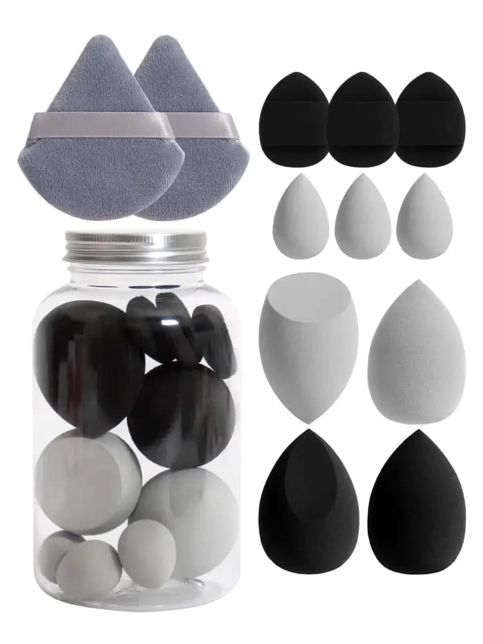 Ensemble d'éponges de maquillage 12 pièces avec pot de rangement sans Latex, bouffantes de doigts d'