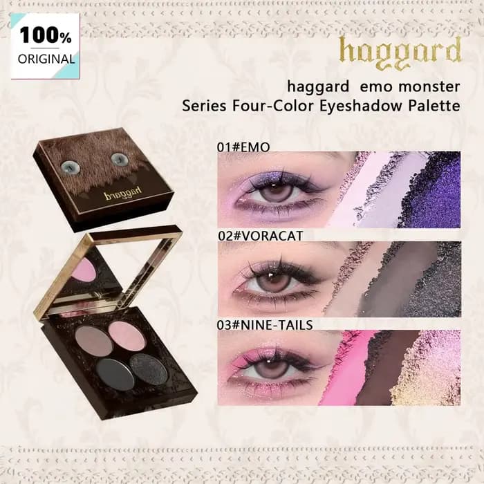 Palette de fards à paupières quatre couleurs Haggard Emo Monster Series, pigmentation longue durée,