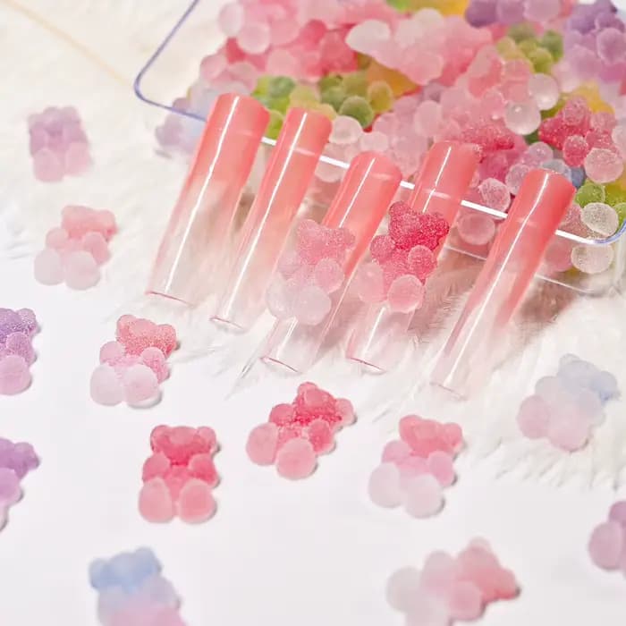 Breloques pour Nail Art, ours gommeux dégradé, Y2K, ours Kawaii, Design en résine, strass, bricolage