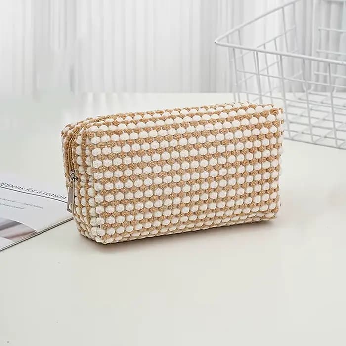 Sac de maquillage en peluche à motif d'amour pour femmes, grands sacs à cosmétiques portables de voy
