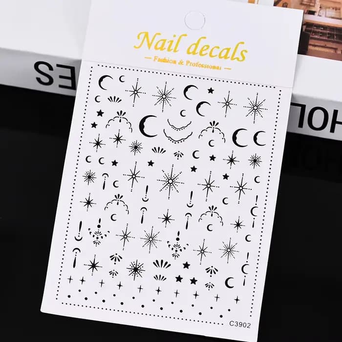 Autocollant 3D doré soleil/lune/étoile bronzant pour Nail Art, 8x10cm, Laser étoile lune, décalcoman