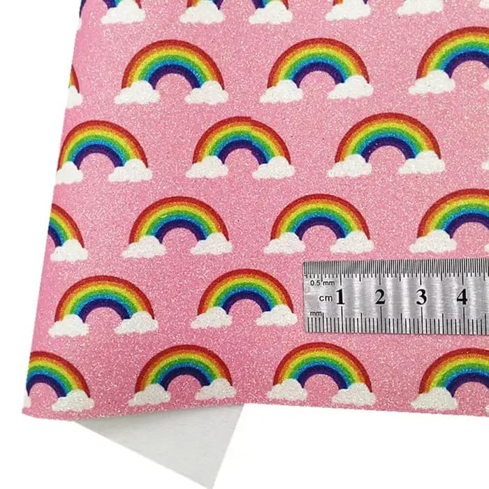 Feuilles scintillantes personnalisées arc-en-ciel rose vif, fraises en cuir, retour à l'école, faux
